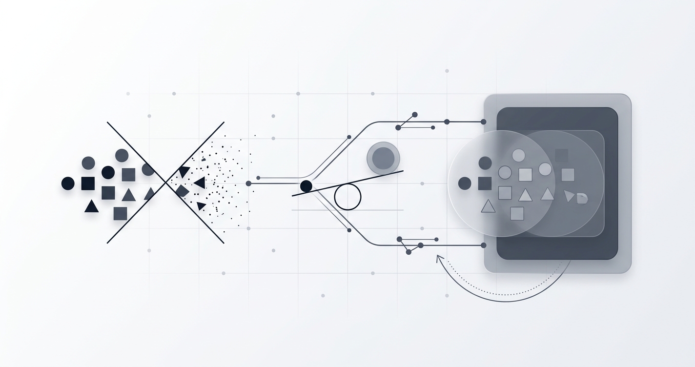 Abstract representation of data flowing between servers, with a focus on deletion processes.
